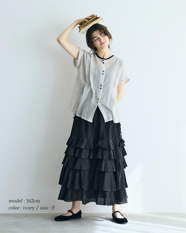 MAGALI マガリ ストライプ コットンシフォン タック ブラウス bl283 レディース 春夏_2