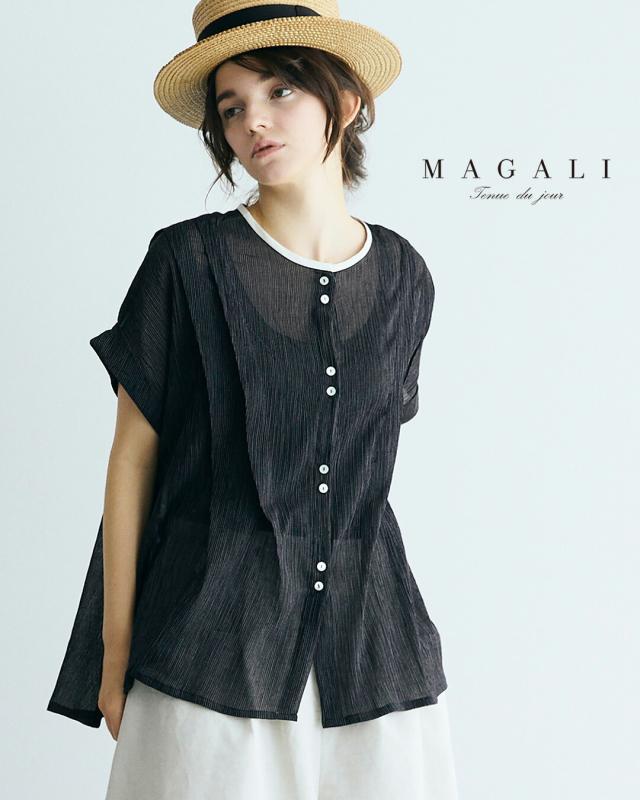 MAGALI マガリ ストライプ コットンシフォン タック ブラウス bl283 レディース 春夏_1