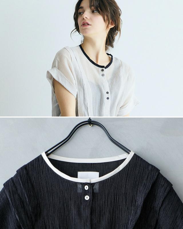 MAGALI マガリ ストライプ コットンシフォン タック ブラウス bl283 レディース 春夏_6