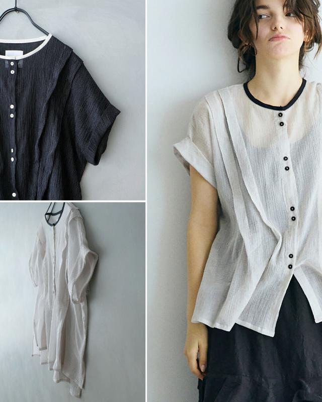 MAGALI マガリ ストライプ コットンシフォン タック ブラウス bl283 レディース 春夏_7