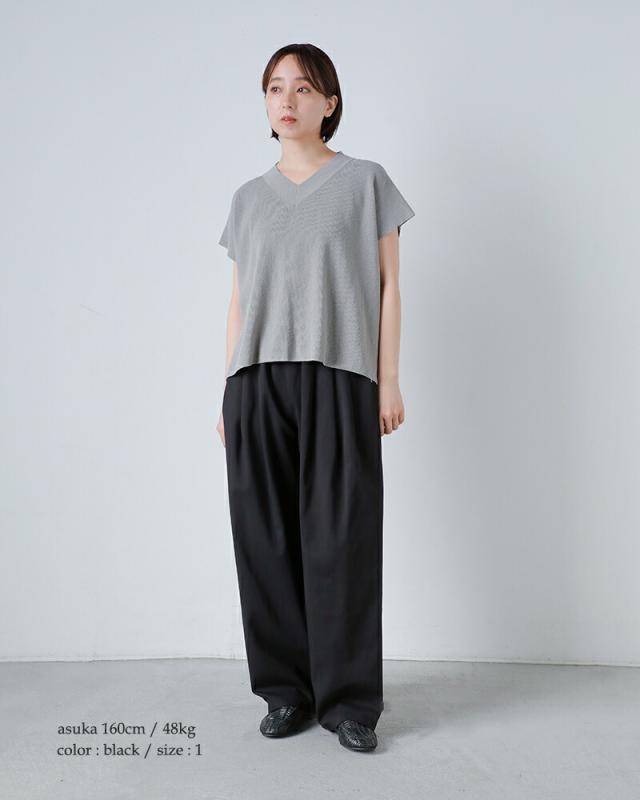 evam eva エヴァムエヴァ コットン タック ワイド パンツ e261t060 レディース 2026ss新作 春夏 クーポン対象_3