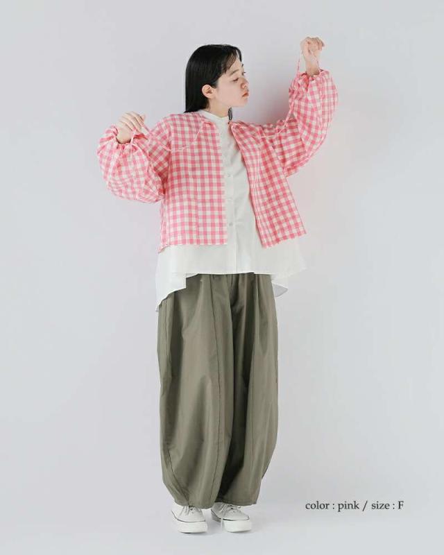 【50%OFF】ガーゼ Gauze# ギンガム ランタン スリーブ ブラウス GINGHAM LANTERN SLEEVE BLOUSE g1027 レディース 50%OFF】Gauze# ガーゼ ギンガム ランタン スリーブ ブラウス