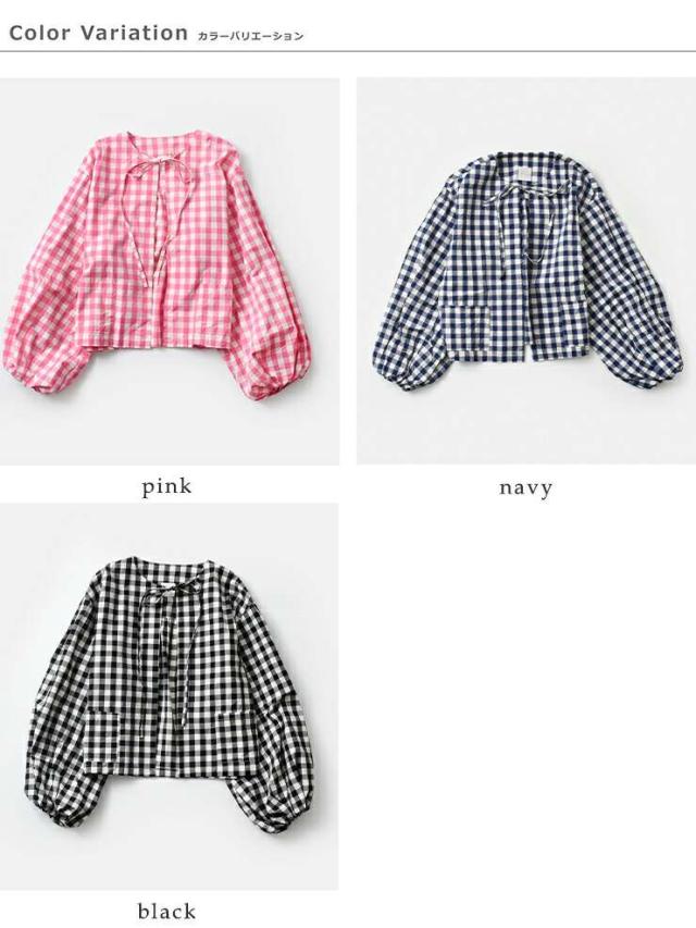 30%OFF ガーゼ ブラウス Gauze# ギンガム ランタン スリーブ