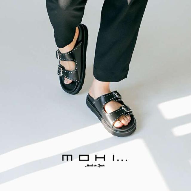 モヒ サンダル MOHI カウレザー ダブルベルト スタッズ サンダル gu12-rd22-108-se クーポン対象