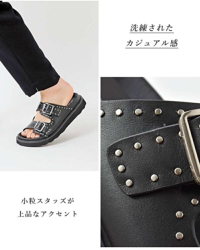 モヒ サンダル MOHI カウレザー ダブルベルト スタッズ サンダル gu12-rd22-108-se クーポン対象