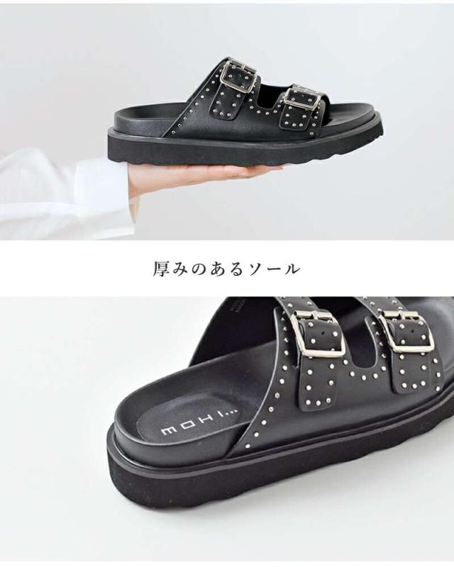 モヒ サンダル MOHI カウレザー ダブルベルト スタッズ サンダル gu12-rd22-108-se クーポン対象