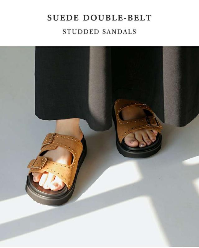 モヒ サンダル MOHI スエード ダブルベルト スタッズ サンダル