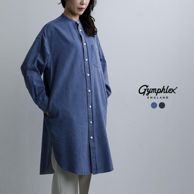 Gymphlex ジムフレックス ライトデニム バンドカラー シャツワンピース gy-g0064sdm レディース  春夏