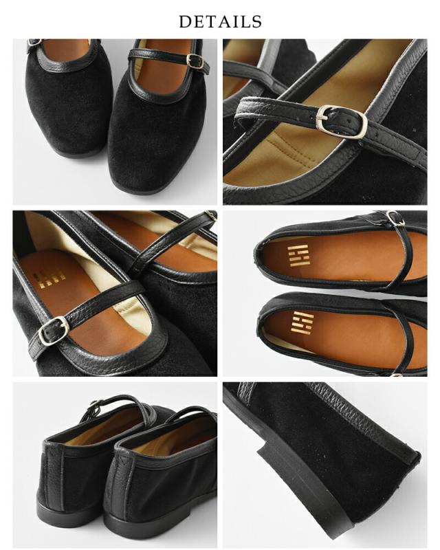 hcubuch フーブ  ベルベット カウレザー コンビ メーリージェン フラットシューズ “squirrel” h172-mn レディース 2025aw新作  ☆☆ クーポン対象