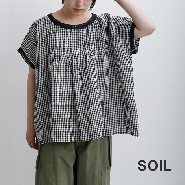 SOIL ソイル リネン ギンガムチェック ボートネック ピンタック プルオーバー insl26312 レディース  春夏 クーポン対象