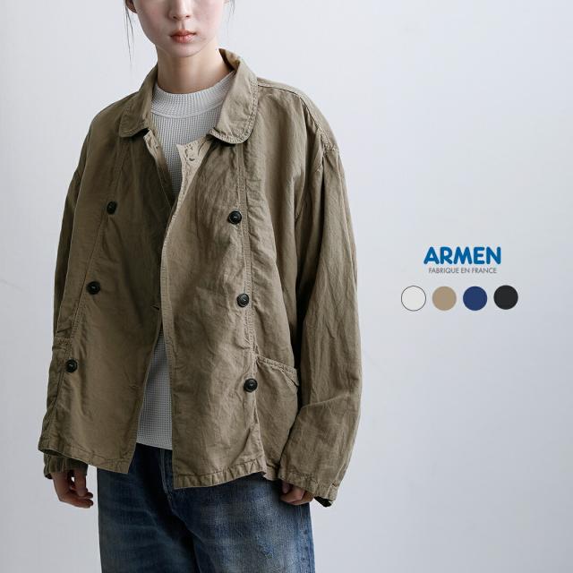 ARMEN アーメン リネンコットンオーバーダイ ラウンドカラー ダブル ジャケット isnam2601d ユニセックス 2026ss新作 春夏 クーポン対象