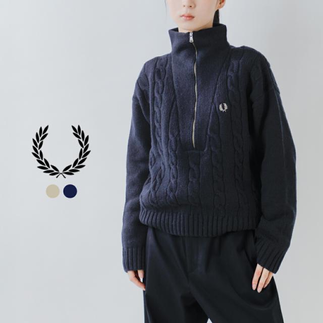 FRED PERRY フレッド ペリー  ウール ハーフジップ ケーブルニット プルオーバー “HALF ZIP CABLE KNIT JUMPER” k1103 レディース 2025aw新作 ☆☆