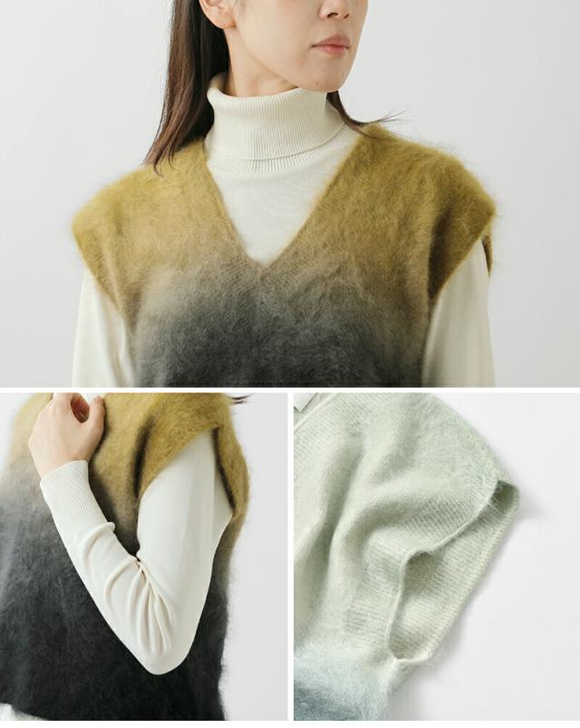 セール 40%OFF enrica エンリカ カシミア シャギー Vネック グラデーション ベスト knit149-1-tr 2025aw新作 レディース
