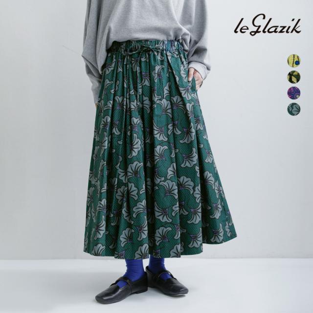 Le Glazik ルグラジック コットン バティックプリント タック ギャザー スカート lg-f0076btk-26ss 2026ss新作 春夏-26ss レディース クーポン対象