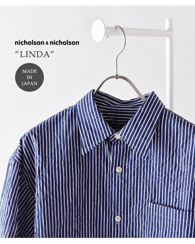 nicholson&nicholson ニコルソンアンドニコルソン クリンクルコットン 半袖 ストライプ シャツ “LINDA” linda-cc レディース 2026ss新作 春夏 クーポン対象