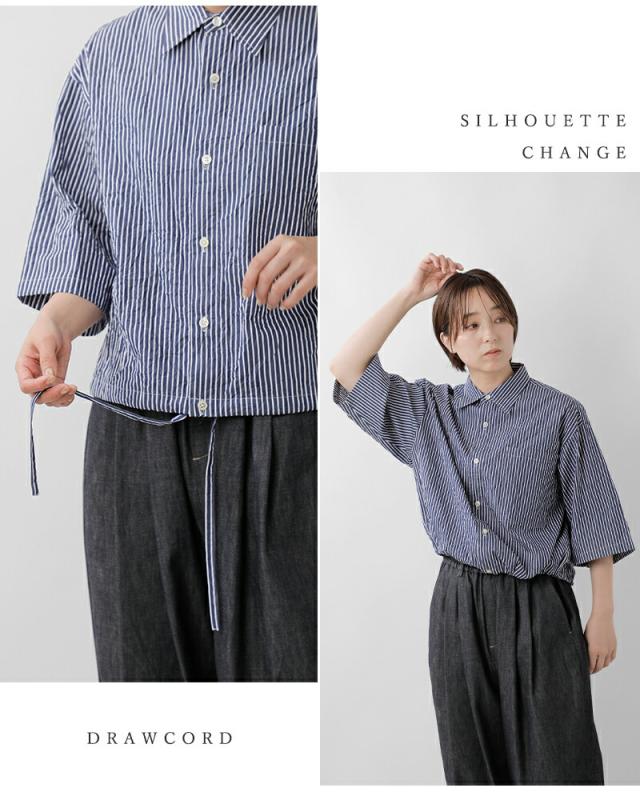 nicholson&nicholson ニコルソンアンドニコルソン クリンクルコットン 半袖 ストライプ シャツ “LINDA” linda-cc レディース 2026ss新作 春夏 クーポン対象