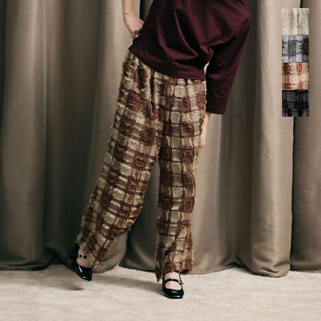 ケレン kelen  フリンジ チェック ワイド パンツ “ENIU” lkl25fpt2105 パンツ  クーポン対象