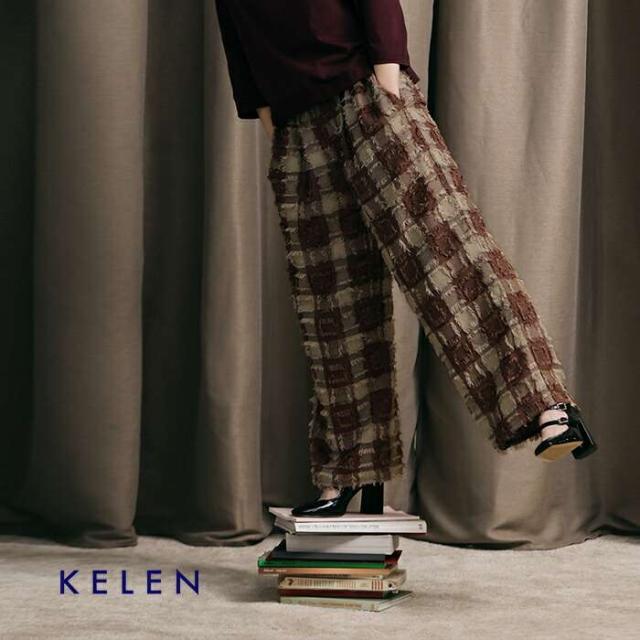 ケレン kelen  フリンジ チェック ワイド パンツ “ENIU” lkl25fpt2105 パンツ  クーポン対象