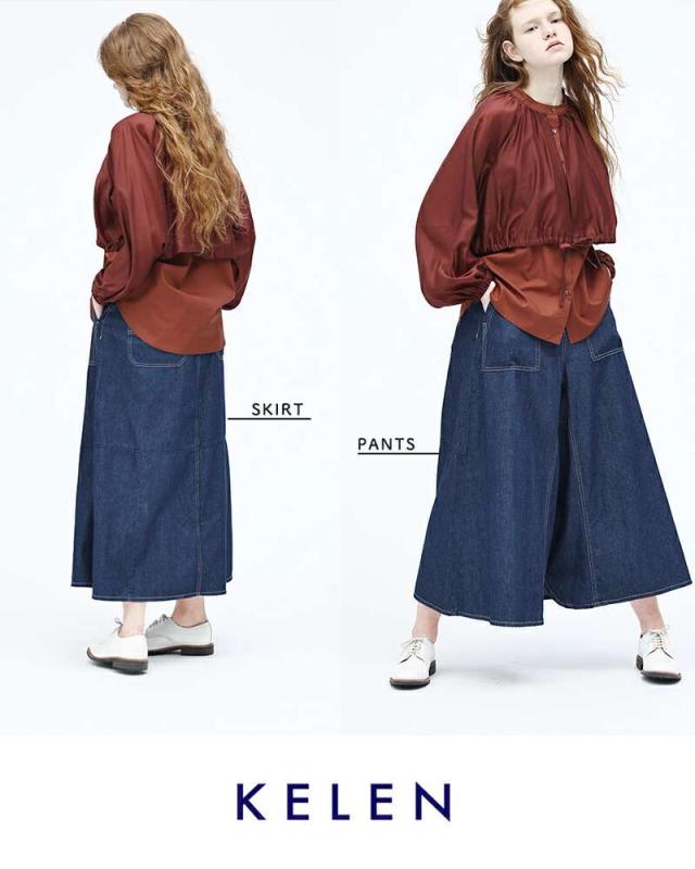 ケレン スカート kelen  フロントパンツ バックスカート デニム “OMALI” lkl25hpt2091  ☆☆ クーポン対象