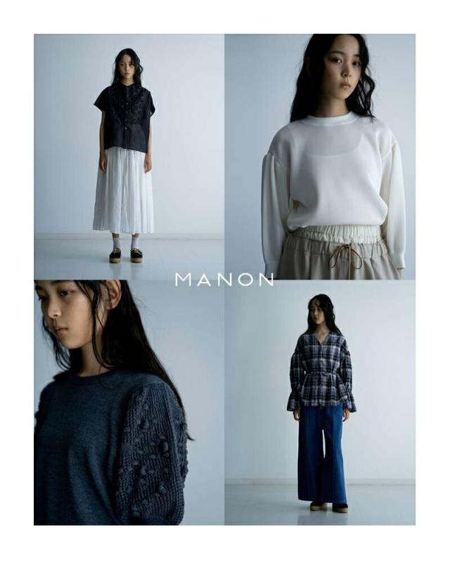 マノン ブラウス MANON スイッチ ボーダー メッシュ リネン プル