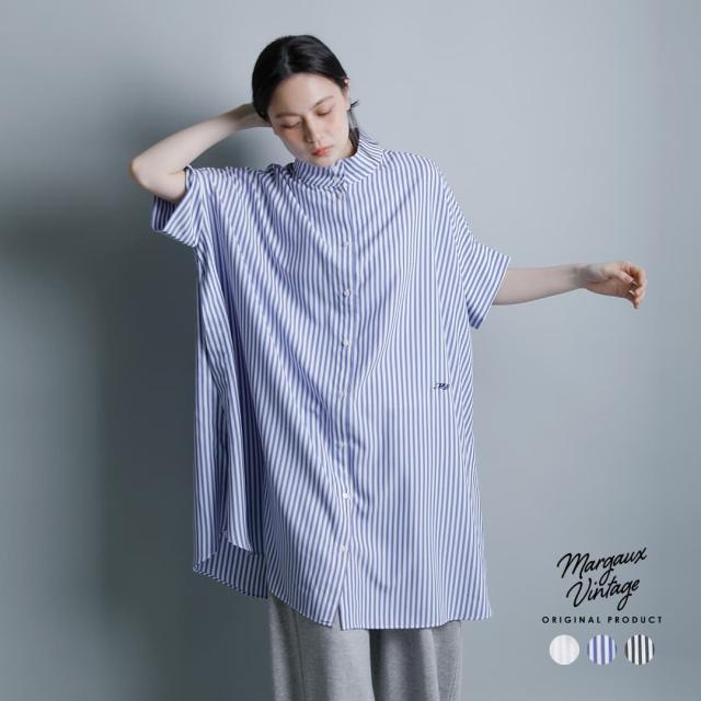 MARGAUX VINTAGE マルゴーヴィンテージ  オーバースリット ストライプ シャツ mgbl-26040-s レディース  春夏