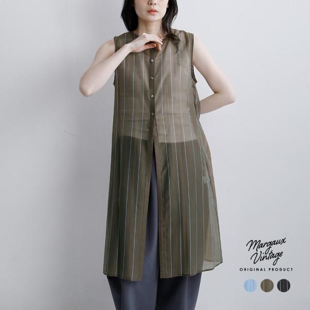 MARGAUX VINTAGE マルゴーヴィンテージ  シアー ストライプ ノースリーブ ワンピース mgpo-26046-s レディース  春夏