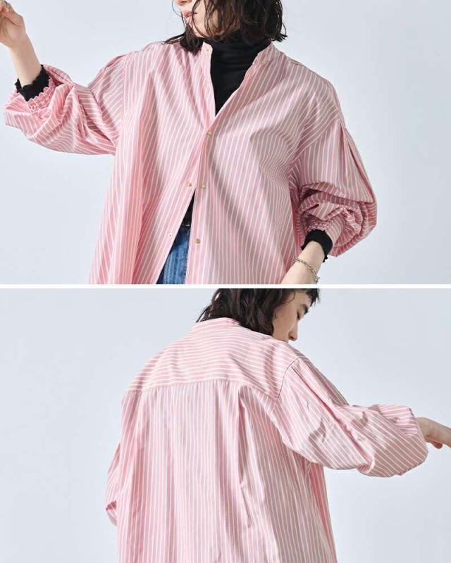 カーキ ブラウス kha:ki ブロード ボリュームスリーブ バンドカラー