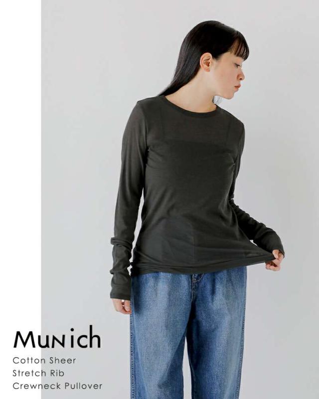 ミューニック Tシャツ Munich  コットン シアー ストレッチ リブ クルーネック プルオーバー mn242u17  クーポン対象 ミューニック Tシャツ Munich コットン シアー ストレッチ リブ クルー