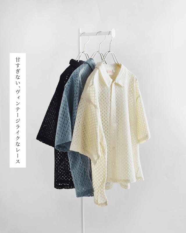 INDIA INDUSTRY インディアインダストリー コットン フラワーレース 衿付き 半袖シャツ nd-b0376ajl レディース 2026ss新作 春夏 クーポン対象