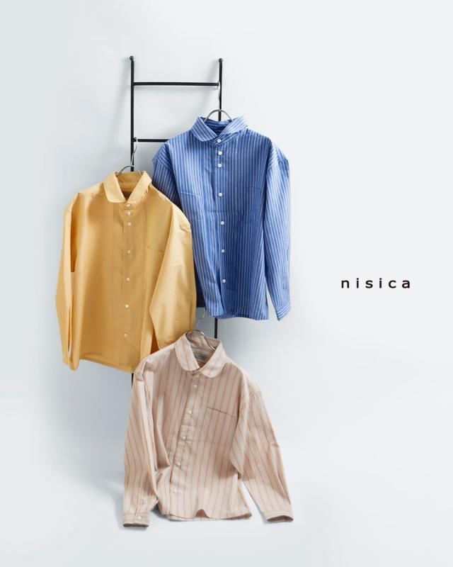 nisica ニシカ コットン ラウンドカラー ストライプ 長袖シャツ nis-1386 レディース 春夏_5
