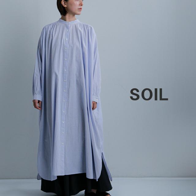 SOIL ソイル  コットンボイル ストライプ バンドカラー ギャザー シャツドレス nsl26014 レディース  春夏