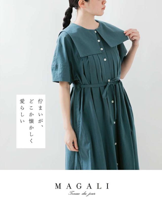 MAGALI 天日干しコットンスクエアカラーワンピース MAGALI マガリ 天