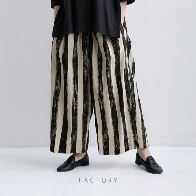 FACTORY ファクトリー  コットン リネン ブラック ストライプ ガウチョパンツ p-08-same1 レディース  春夏