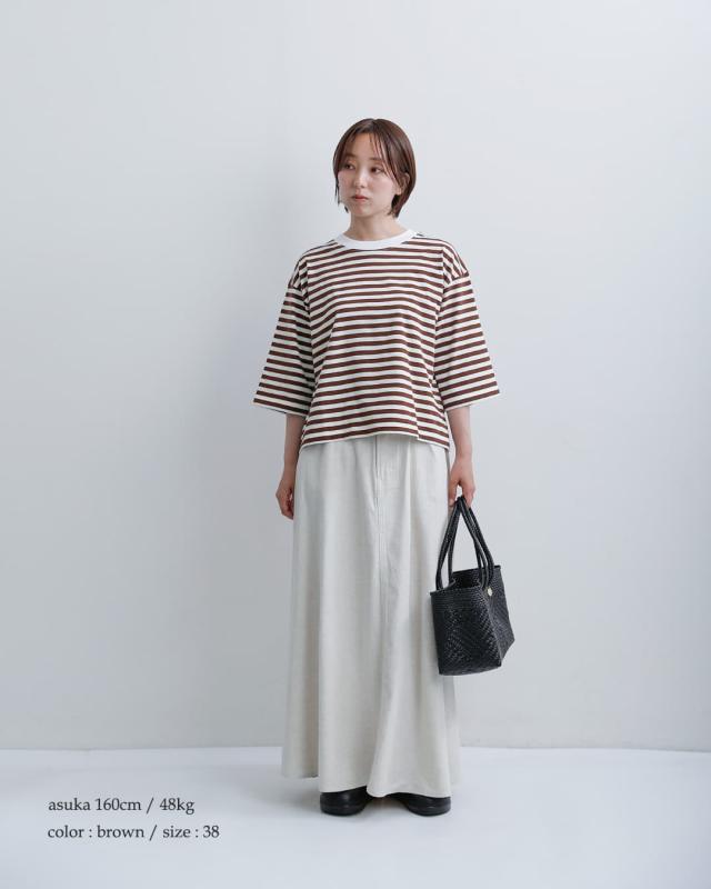 NOUVELLES DU PARADIS ヌーベル ドゥ パラディ aranciato別注 トロワ天竺 ボーダー ワイドハーフスリーブ Tシャツ pc25115 レディース 春夏カットソー 半袖 トップス ゆったり 体型カバー コットン 綿_2
