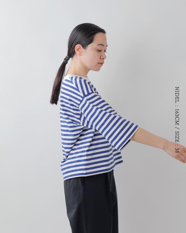 NOUVELLES DU PARADIS ヌーベル ドゥ パラディ aranciato別注 トロワ天竺 ボーダー ワイドハーフスリーブ Tシャツ pc25115 レディース 春夏カットソー 半袖 トップス ゆったり 体型カバー コットン 綿_9
