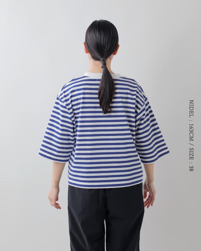 NOUVELLES DU PARADIS ヌーベル ドゥ パラディ aranciato別注 トロワ天竺 ボーダー ワイドハーフスリーブ Tシャツ pc25115 レディース 春夏カットソー 半袖 トップス ゆったり 体型カバー コットン 綿_10