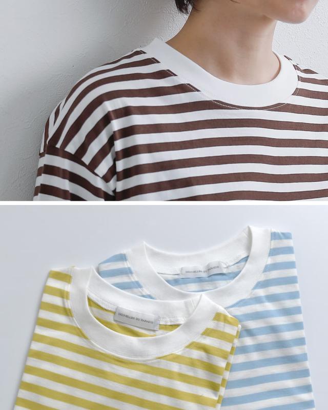 NOUVELLES DU PARADIS ヌーベル ドゥ パラディ aranciato別注 トロワ天竺 ボーダー ワイドハーフスリーブ Tシャツ pc25115 レディース 春夏カットソー 半袖 トップス ゆったり 体型カバー コットン 綿_11