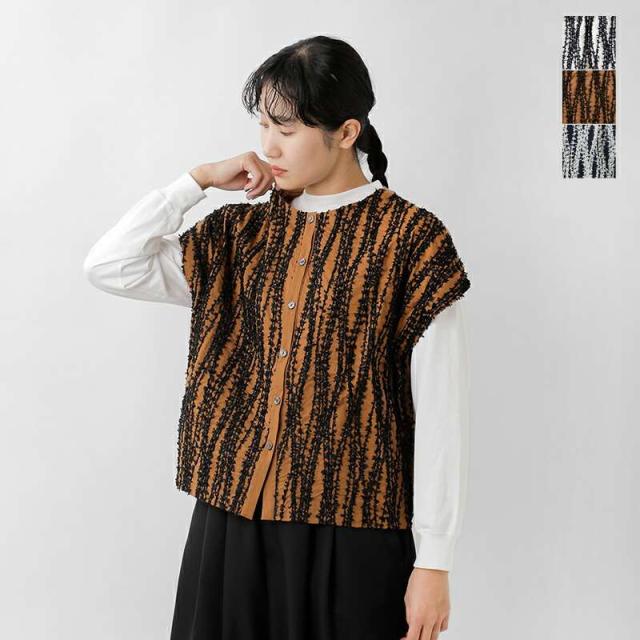 passe present le prmer パッセ プレゾン ル プルメ  フラッグヤーン 刺繍 切替え ベスト prm-2051-mt 2025aw新作 レディース ☆☆ クーポン対象