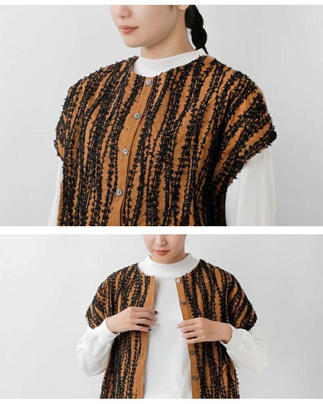 passe present le prmer パッセ プレゾン ル プルメ  フラッグヤーン 刺繍 切替え ベスト prm-2051-mt 2025aw新作 レディース ☆☆ クーポン対象 passe present le prmer パッセ プレゾン ル プルメ フラッグヤーン