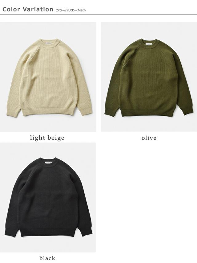 RINEN リネン ウール アゼ編み クルーネック ニット プルオーバー