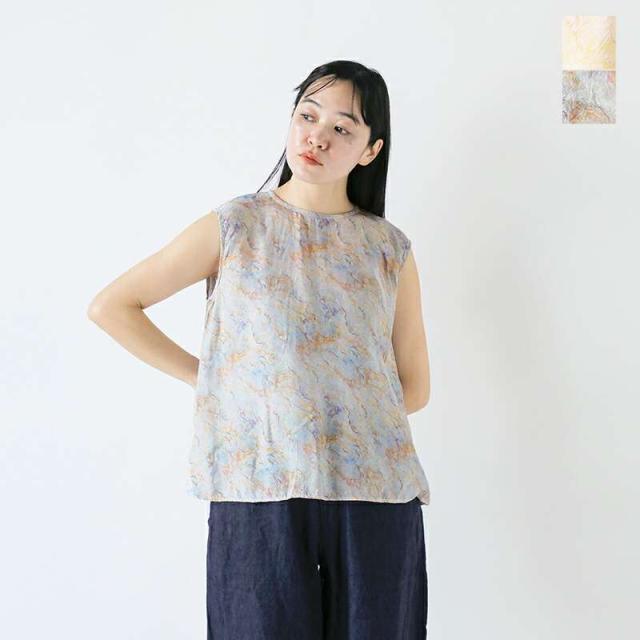 40%OFF ローブデポー タンクトップ ROBE de PEAU シルク ミックス マーブルパターン スリーブレス プルオーバー “MARBLE PATTERN SLEEVELESS PULLOVER” r302