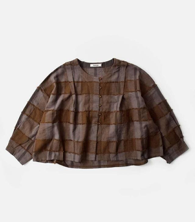 ツムグ ブラウス tumugu リネン コットン ブロックチェック カット