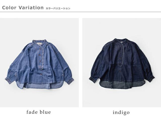 tumugu ツムグ  4.5oz コットン リネン デニム フリル シャツ tb25403 レディース 2025aw新作 クーポン対象