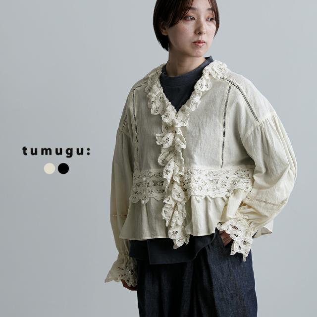 tumugu ツムグ コットン リネン キャンバス パテンレース ブラウス tb26121 レディース  春夏