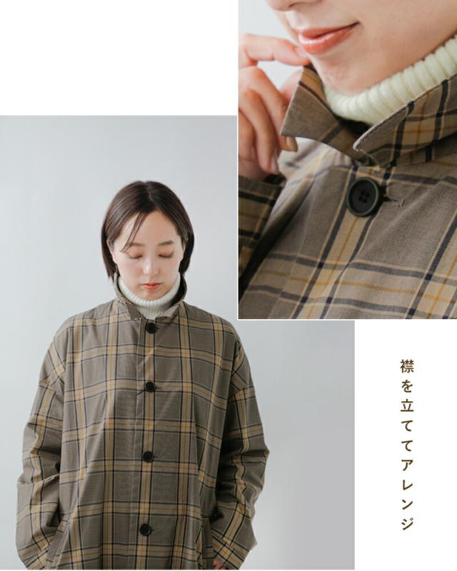 tissu ティシュ ツイル グレンチェック ステンカラーコート ts253co091
