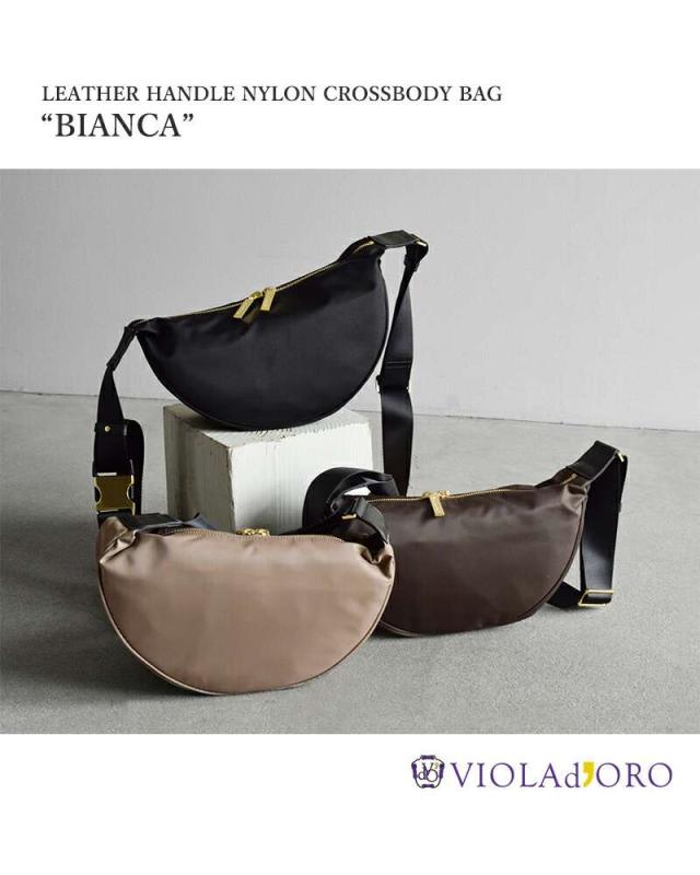 ヴィオラドーロ ウエストポーチ VIOLAd’ORO  レザーハンドル ナイロン ボディバッグ “BIANCA” v-2247  クーポン対象