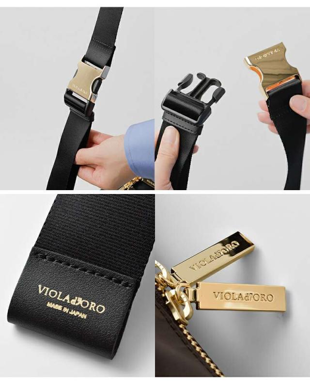 ヴィオラドーロ ウエストポーチ VIOLAd’ORO  レザーハンドル ナイロン ボディバッグ “BIANCA” v-2247  クーポン対象