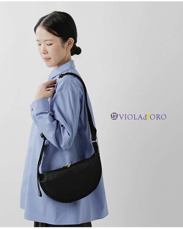 ヴィオラドーロ ウエストポーチ VIOLAd’ORO  レザーハンドル ナイロン ボディバッグ “BIANCA” v-2247  クーポン対象