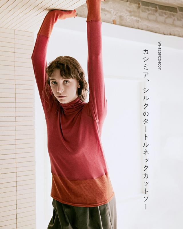 whyto ホワイト  カシミヤ シルク カラー ブロック タートル ニット プルオーバー “cashmere silk color block turtle” wht25fcs4007-mn レディース 2025aw新作 ☆☆ クーポン対象 whyto ホワイト カシミヤ シルク カラー ブロック タートル ニット