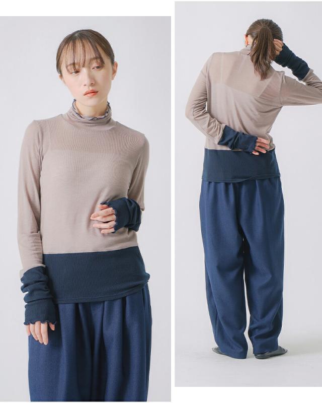 whyto ホワイト カシミヤ シルク カラー ブロック タートル ニット